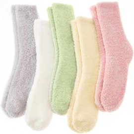 ANTSANG Fuzzy Socks for Women Men Slipper Fluffy Cozy Warm Winter Thick Plush Crew Socks 5 Pairs(Assoretd J,M)