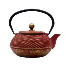 SECHUDO Cast Iron Teapot Tea Kettle with Stainless Steel Infuser for Stovetop Safe Coated with Enameled Interior Japanese Red Tetsubin for Loose Tea(30.4oz/900ml)