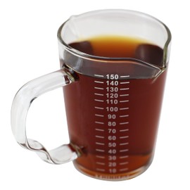 EIKS 150ml/4.5oz Glass Ounce Measuring Cup with V-Shaped Spout and Handle for Espresso Coffee Milk Wine Cocktail, Easy to Read Scale