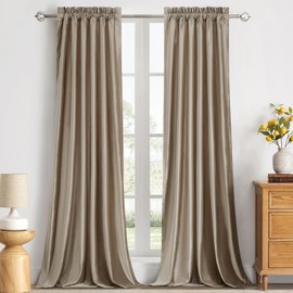 PRIMROSE Taupe Velvet Blackout Curtains 90 Inches Long,Luxury Living Room Thermal Insulated Window Curtain Drapes,Elegant Decorative Rod Pocket Bedroom Curtains Set of 2