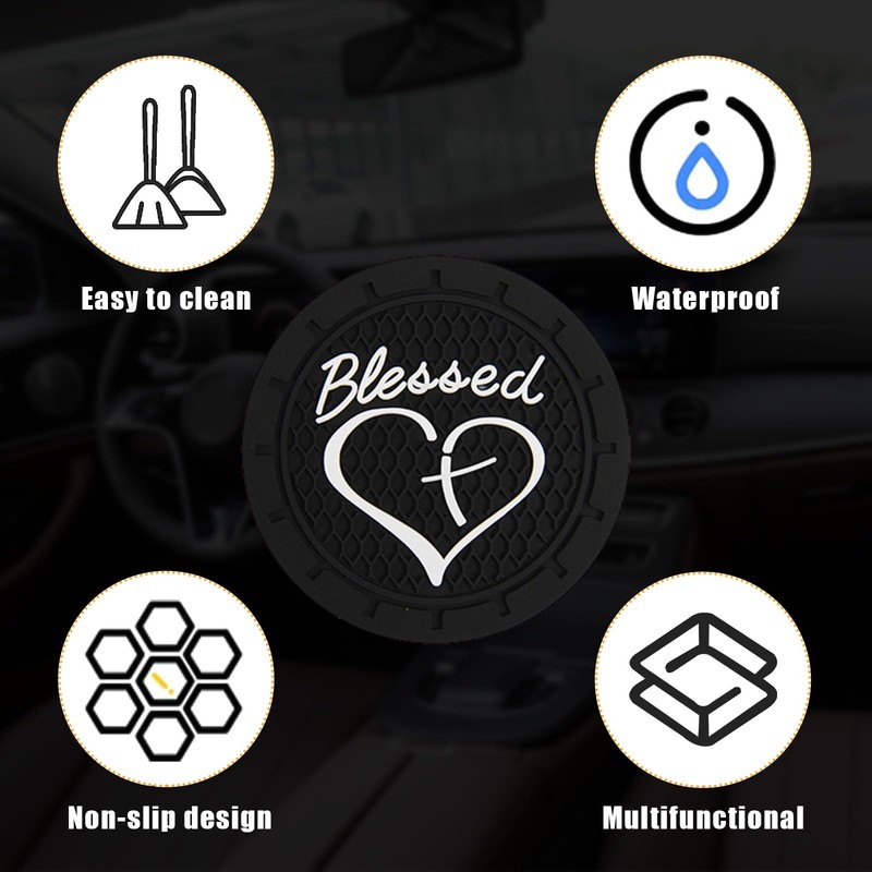 Dickno 2PCS Car Cup Holder Coaster, 2.76 Inch Blessed Cross
