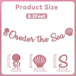 Oneder the Sea Banner, Pre - Strung, Under the Sea Themed 1st Biirthday Party Decorations, Ocean Mermaid 1st Birthday Baby Shower Party Decorations Rose Gold Glitter