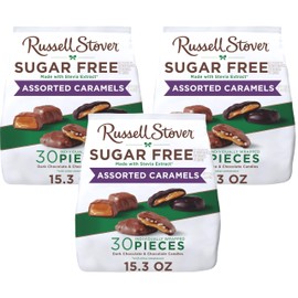 RUSSELL STOVER Sugarfree Assorted Caramels in Chocolate Candy, 15.3 oz. bag, 3 Pack