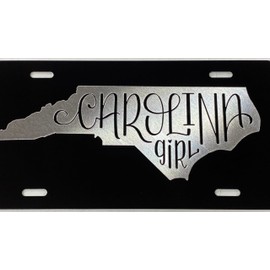 NC North Carolina Girl Diamond Etched Engraved License Plate Car Tag Great Gift, Gloss Black, Standard, (1550)