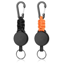 Mellbree Reel Key Chain with Carabiner, Set of 2, Extendable Key Reel, Lightweight, Durable, Maximum Length 23.6 inches (60 cm), Prevents Loss, black+orange