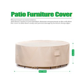 F&J Outdoors Patio Furniture Covers, Waterproof UV Resistant Cover for Round Dining Set,Beige,62"Dia