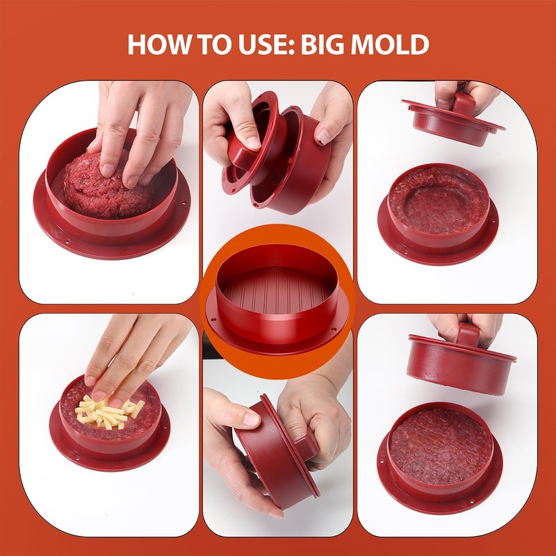 Pisol Hamburger Press, 4-in-1 Burger Press Patty Maker Slider, Stuffed
