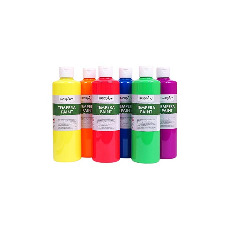 Handy Art Fluorescent Tempera Paint, 6 per Set