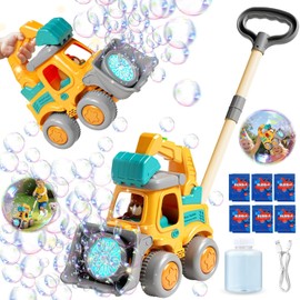 Bubble Machine for Toddlers 3-6: Construction Truck Bubble Lawn Mover, 2-in-1 Handheld Push Automatic Bubble Blower with Led Lights USB Rechargeable, Bubbles Toy for Kids Boy Girl 3-6 Year Old