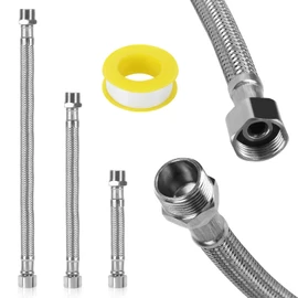 3 pieces flexible hose 3/8, 304 stainless steel reinforced hose, 30 cm, 20 cm, 10 cm flexible connection hose fitting, water connection extension for tap, angle valve, water heater