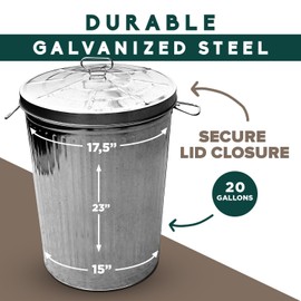 MARKSON 20 Gallon Galvanized Steel Trash Can with Lid - Durable Pre-Galvanized Construction, Silver Finish - Ideal for Home, Office, or Outdoor Use