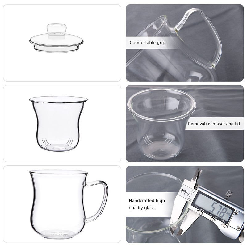 CNGLASS Glass Tea Cup with Removable Infuser and Lid,10oz Thickened