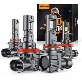 Nilight 9005/HB3 H11/H9 LED Bulbs, Wireless LED Driving Lights Combo, Halogen and Fog Lights Replacement, 6000K Cool White, Mini Size, 4 Pack