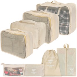 BELLE VOUS (8 Pack Cream Travel Packing Cubes - Multifunctional Packing Cubes for Suitcase - Compression Waterproof Storage Bags for Clothes, Toiletries & Other Travel Essentials