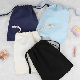 Drawstring Bag, Set of 2, Plain, Cotton Fabric, 6 Colors, Canvas, Stylish, Cute, Inner Bag, Storage, Travel, Change of Clothes, Storage Pouch, Accessory Pouch, Small Storage, blue (navy blue)