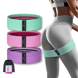 Fabric Resistance Bands, Set of 3 for Exercise with Carry Bag (Purple, Pink, Green)