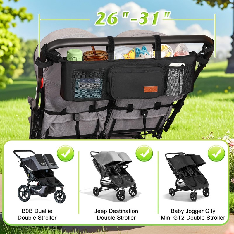 Guiseapue Double Stroller Organizer with 2 Insulated Cup Holders: Parent