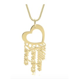 N/A CUSTOM THREE NAME HEART NECKLACE: STERLING SILVER, 24K GOLD, ROSE GOLD