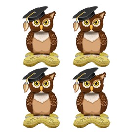 Grad Owl Foil Balloons Graduation Mylar Balloons Graduation Cap Balloons for 2024 Graduation Party Birthday Party Decorations Supplies - 4Pcs