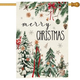 Christmas House Flag 28x40 Inch Large Winter Pine Trees Farmhouse