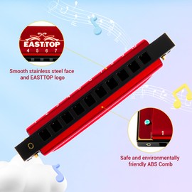 East top Harmonica, C Key Blues Harmonica for Beginners and Adults, Kids and Teenagers,10 Holes Mouth Organ Blues Harp For Students as Gift (RED)