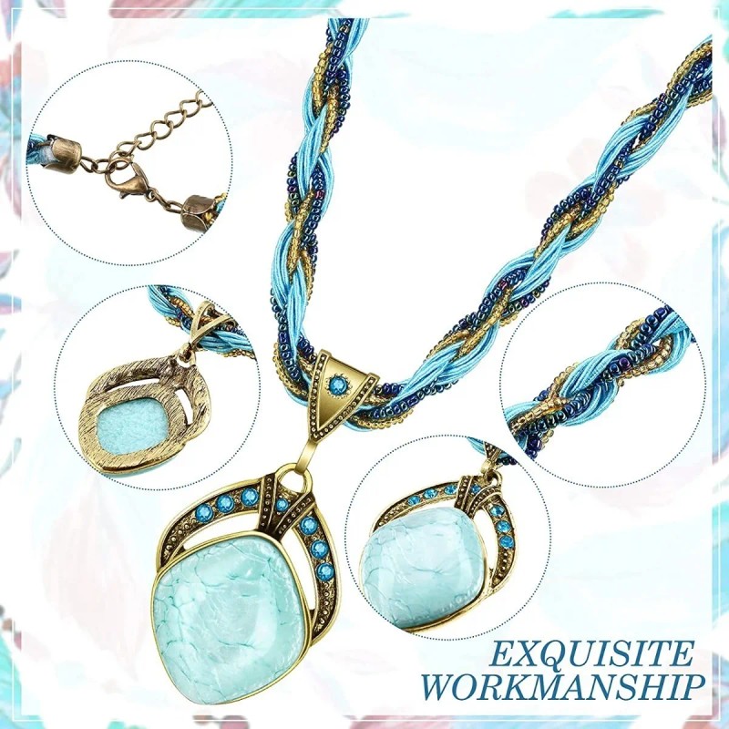 Collar De Turquesa, 4 Piezas, Collares Bohemios Para Mujer