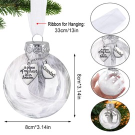 Yueshop Christmas Memorial Baubles, “A Piece of My Heart is In Heaven” Shatterproof Clear Christmas Ornaments Feather Ball with Heart-Shaped Round Pendant Hanging Decoration (Grandad)