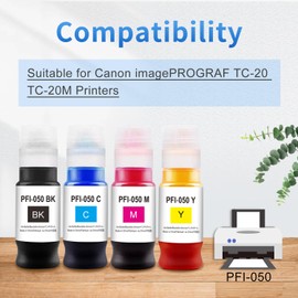 AYMSous 4-Pack Pigment Ink PFI-050 PFI050 PFI 050 Ink Bottle Used for Canon imagePROGRAF TC-20 TC-20M Printer (70ML/Pack Black/Cyan/Magenta/Yellow)