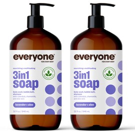Everyone 3-in-1 Soap, Body Wash, Bubble Bath, Shampoo, 32 Ounce (Pack of 2), Lavender and Aloe, made with Essential Oils for Men and Women