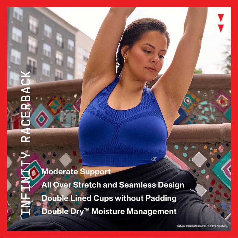 Champion Women's Freedom Seamless Racerback Sports Bra, White, Large