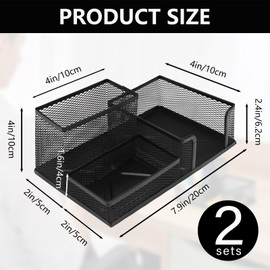 ASTIMESA 2 Pack Mesh Pencil Holder, Metal Pen Organizer for Desk with 3 Compartments, Office Desktop Organizer Pencil Cup Caddy for Stationery Marker Storage School Home Supplies (Black)