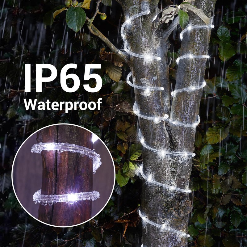 Solar Rope Lights, 66ft 200LED Solar String Lights, 8 Modes