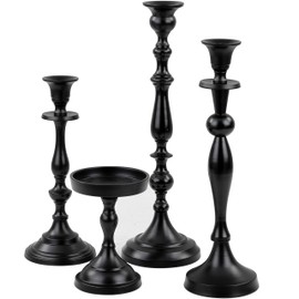 Nagina International Elegant Black Pitch Iron Pillar Candle Holder Set | Anniversary & Home Decor Accent Candlestick Holders | Tea Light Holder - Votive Candle Holder (Set)