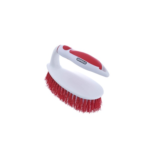 Superio Utility Scrub Brush with Stiff Bristles and Comfort Grip Handle Household Scrubber Heavy Duty for Home, Kitchen, Bathroom, Shower, Sink, Toilet, Hot Tub, Carpet (Red)