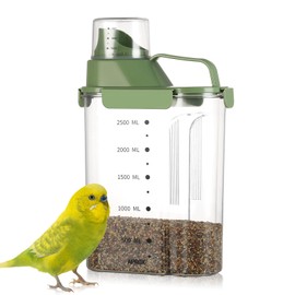 TkoYuHm Bird Seed Storage Container with Pouring Spout & Measuring Cup Handheld Pet Food Dispenser Airtight Clear Plastic Bin for Sunflower Fruit Nut Thistle Seed - Green