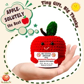 MAMAGIFTREE Teacher Appreciation Gifts Cute Crochet Apple No Worms Card - Teacher Gifts for Women, End of Year, Kindergarten, Preschool, Thank You