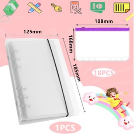 SensaBliss Transparent A6 Seal Binder with 6 Holes Clear Binder with 18 Zippered File Bags Waterproof PVC Loose Leaf Document Filing Bag for Tickets, Receipts, Small Items, Anti-Lost for School