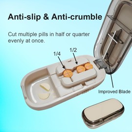 Pill Cutter for Cutting Multiple Pills, 1/2 1/4 Pill Splitter for Large, Small and Tiny Pills, with Improved Sharp Blade, Accurate Centering Alignment Device, Pill Storage
