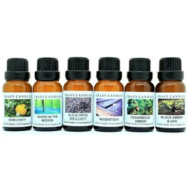 Crazy Candles 6 Bottles Set, Bergamot, Black Pepper Bergamot, Naked in The Woods, Woodstock, Cedarwood Amber, Black Amber & Oak 1/2 Fl Oz Each (15ml) Premium Fragrance Oils