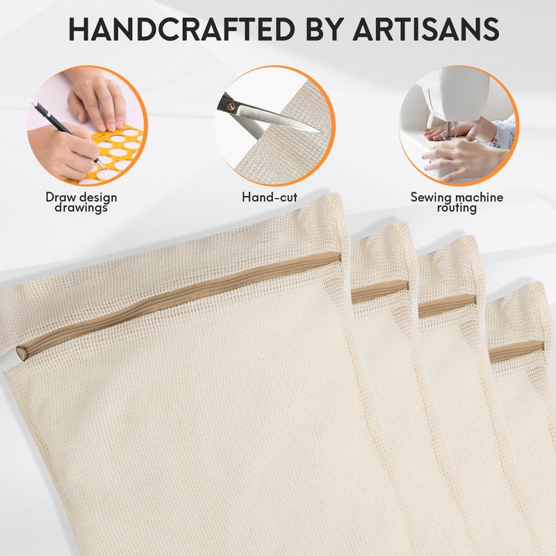 4-Piece Medium Durable Organic Cotton Mesh Laundry Bags with Sturdy