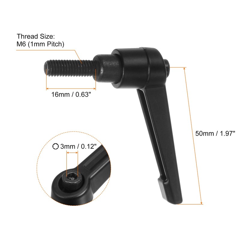 sourcing map 6pcs Adjustable Clamping Lever Handles M6 x 16mm