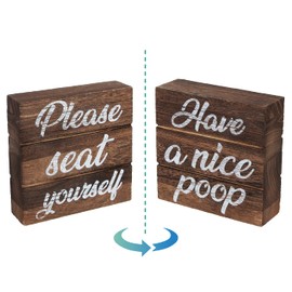 J JACKCUBE DESIGN Double Sided Funny Bathroom Classic Sign Box- Please Seat Yourself Sign- Farmhouse Vintage Rustic Wood Home Décor Restroom Wall Art Decoration with Saying - MK1065A