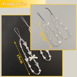 AGEN KGEN Beaded Phone Charms Strap Colorful Beads Phone Strap Charm Handmade Cell Phone Lanyard Wrist Strap Cute Butterfly Beads Cell Phone Chains for Women
