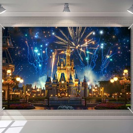 KUKUSOUL 6x4FT Night Castle Party Backdrop Colourful Fireworks Dreamy Castle Princess Background Newborn Kids Girls Birthday Party Baby Shower Party Supplies KUHBDJ279