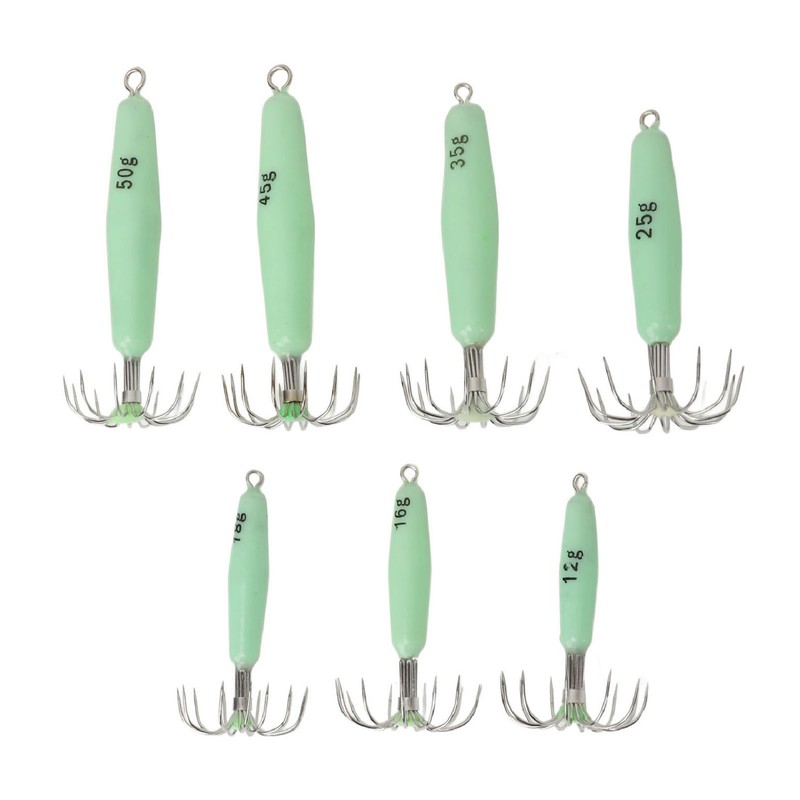 7 PCS Luminous Squid Jig 12 Hooks Stainless Steel Easy