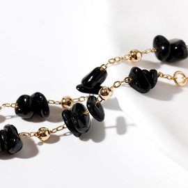 Jewboo Chip Tumbled gems Bracelets for Women Copper Plated 14k Gold Chain Healing Crystals and Gemstones Bracelet Birthday Stone Gifts (Tourmaline)