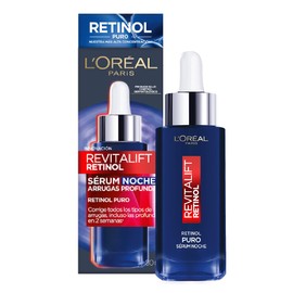 LOréal Paris Revitalift Sérum Facial Noche Anti Arrugas Retinol Puro 30 ml  Sérum nocturno con retinol para unificar tono y refinar textura. Fórmula  