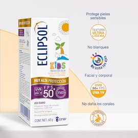 Eclipsol Ultra Loción Kids Protector Solar Facial y Corporal FPS50+, Hipoalergénico, Textura Ligera, Para Piel Sensible Infantil, Resistente al Agua, 