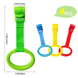 4pcs Plastic Baby Crib Pull Rings Kids Walking Exercises Assistant Stand Up Rings playpen Pull Ring Baby Cot Hanging Rings for Infant Baby Toddler Practice Tool(4 Colors)
