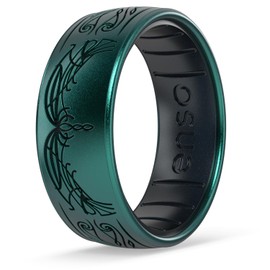 Enso Rings Lord of The Rings Collection - Comfortable DualTone Silicone Rings - Flexible Design - Arwen's Crown - Emerald/Black Pearl - Size 7